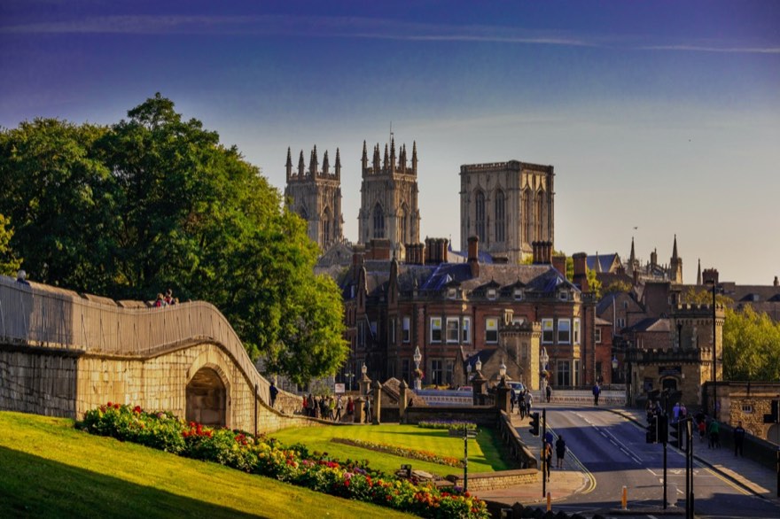 York Minster seen across the city walls and the river